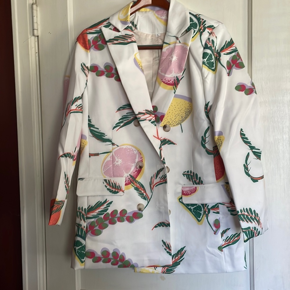 NEW Shein Grapefruit Lemon Fruit Print Blazer NWOT